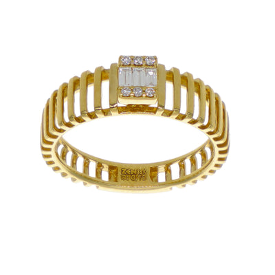 Anillo Oro Amarillo 18K con Diamantes Baguette y Brillantes 0,13 ct | AN-14503