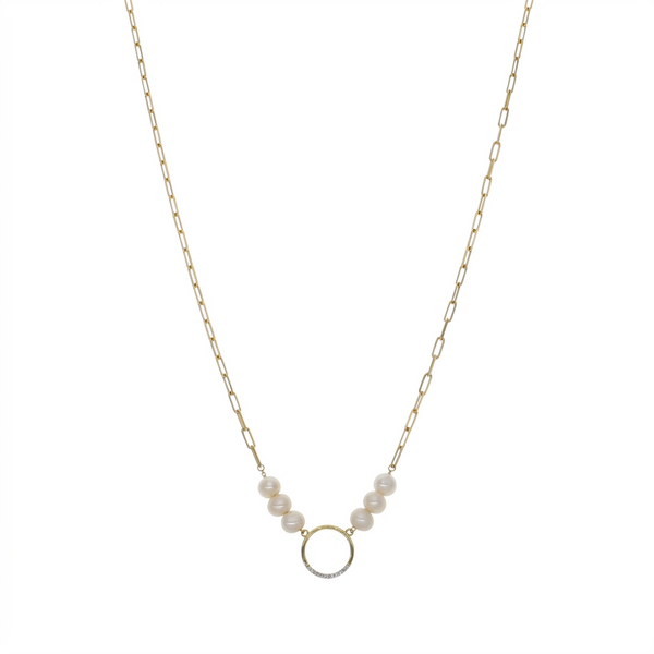 Collar Oro Amarillo 18K con Perlas Cultivadas y Diamantes 0,03 ct | CO-14505