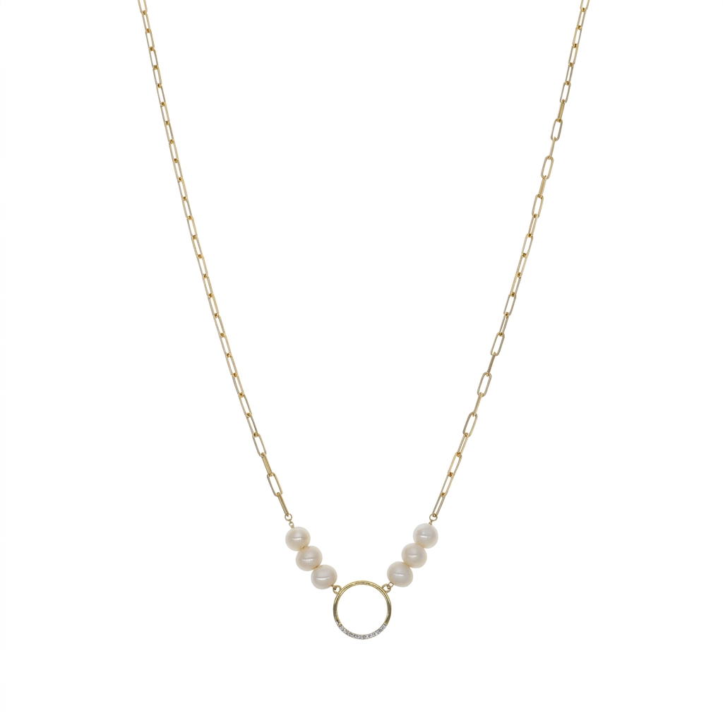 Collar Oro Amarillo 18K con Perlas Cultivadas y Diamantes 0,03 ct | CO-14505