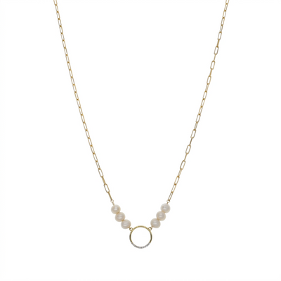 Collar Oro Amarillo 18K con Perlas Cultivadas y Diamantes 0,03 ct | CO-14505