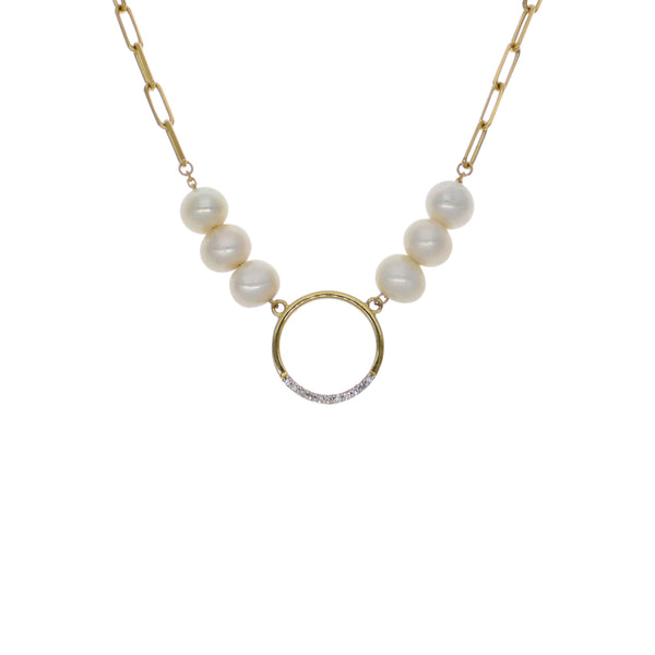Collar Oro Amarillo 18K con Perlas Cultivadas y Diamantes 0,03 ct | CO-14505