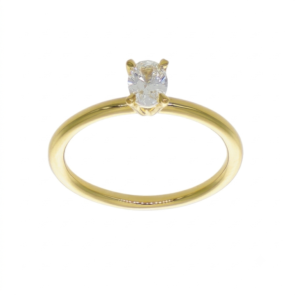 Anillo Solitario Oro Amarillo 18K con Diamante Oval 0,31 ct | AN-14507
