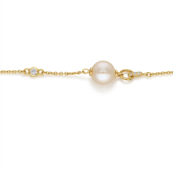 Pulsera Oro Amarillo 18K con Perla Cultivada y Diamantes | PU-14514