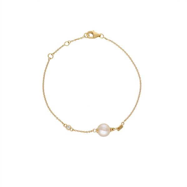 Pulsera Oro Amarillo 18K con Perla Cultivada y Diamantes | PU-14514