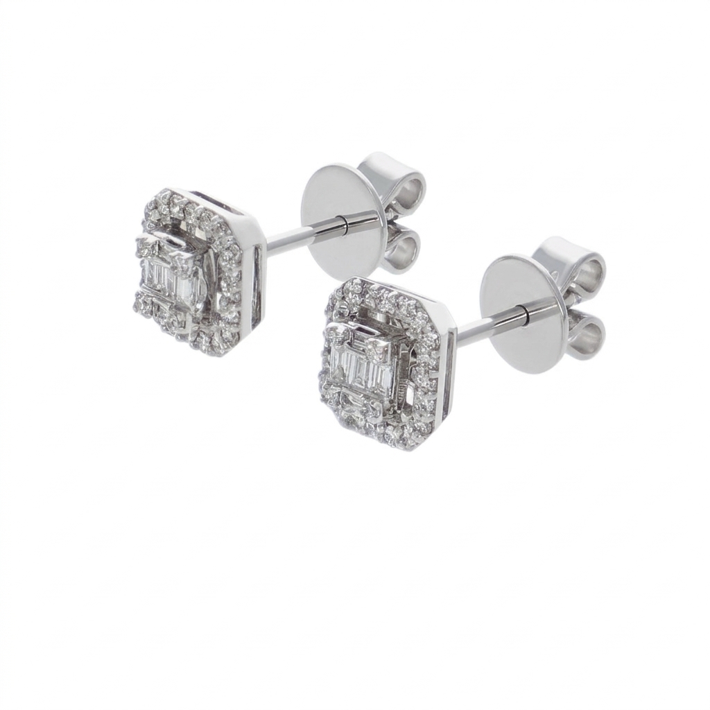 Aros Oro Blanco 18K con Diamantes Baguette y Brillantes 0,27 ct | AR-14515