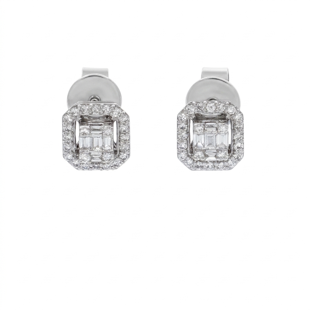 Aros Oro Blanco 18K con Diamantes Baguette y Brillantes 0,27 ct | AR-14515