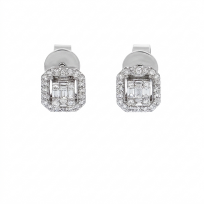 Aros Oro Blanco 18K con Diamantes Baguette y Brillantes 0,27 ct | AR-14515