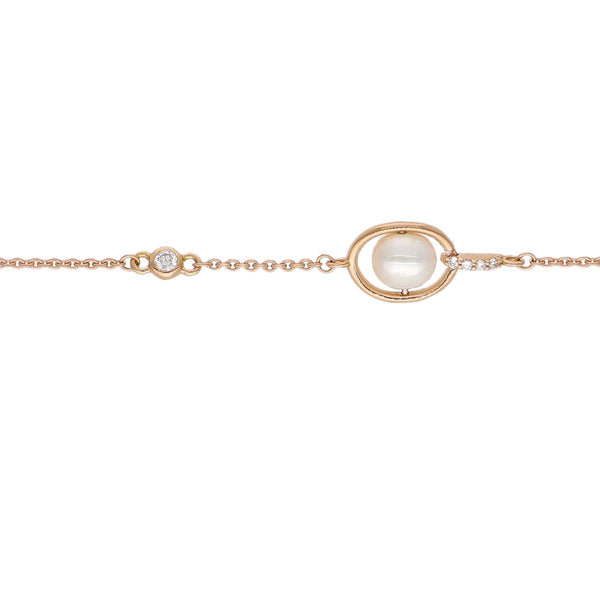 Pulsera Oro Rosa 18K con Perla Cultivada y Diamantes | PU-14516