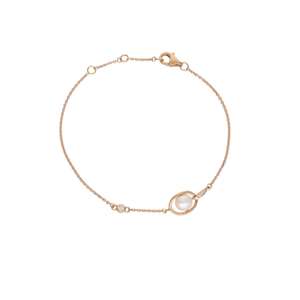 Pulsera Oro Rosa 18K con Perla Cultivada y Diamantes | PU-14516