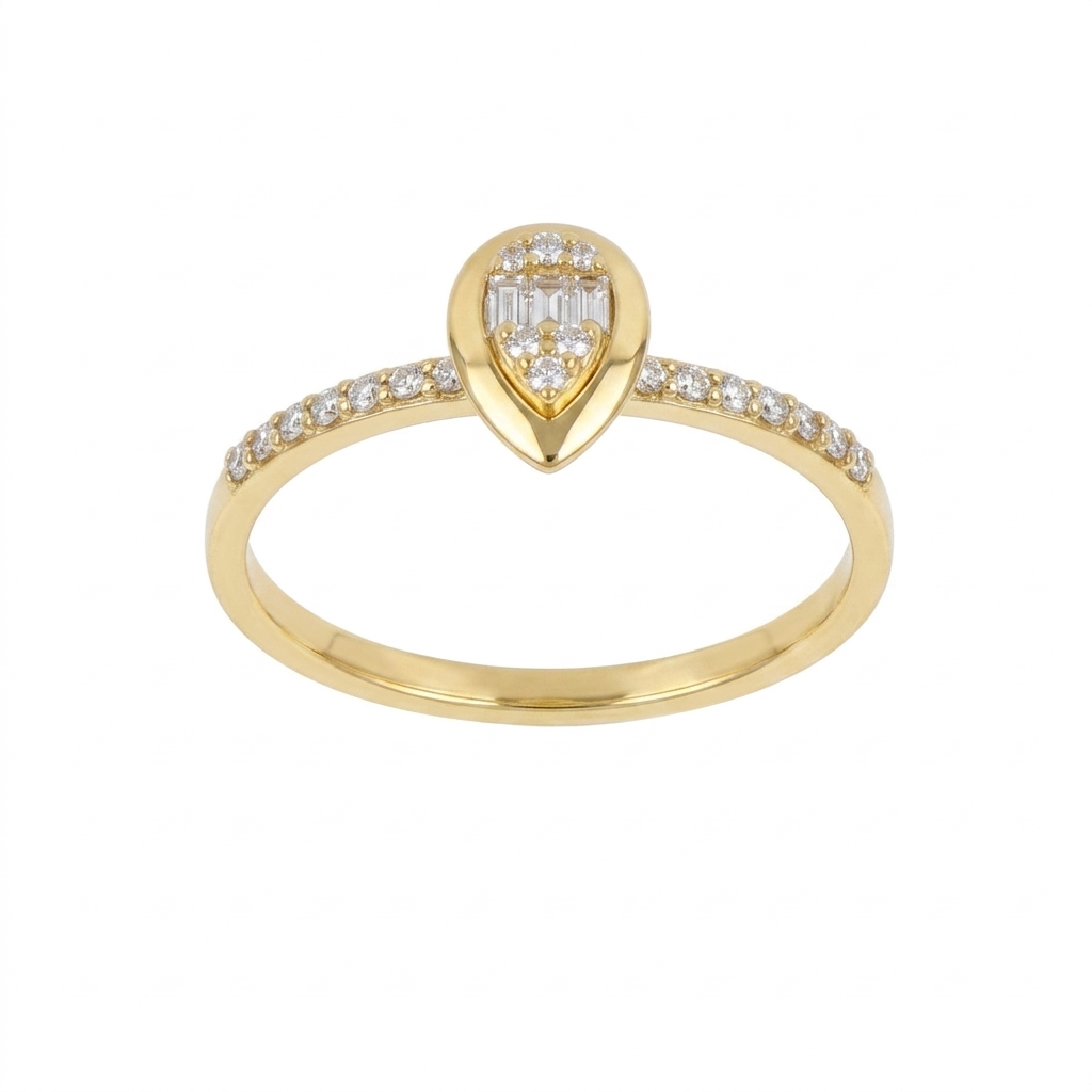 Anillo Oro Amarillo 18K con Diamantes Baguette y Brillantes 0,15 ct | AN-14517