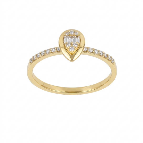 Anillo Oro Amarillo 18K con Diamantes Baguette y Brillantes 0,15 ct | AN-14517