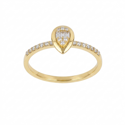 Anillo Oro Amarillo 18K con Diamantes Baguette y Brillantes 0,15 ct | AN-14517