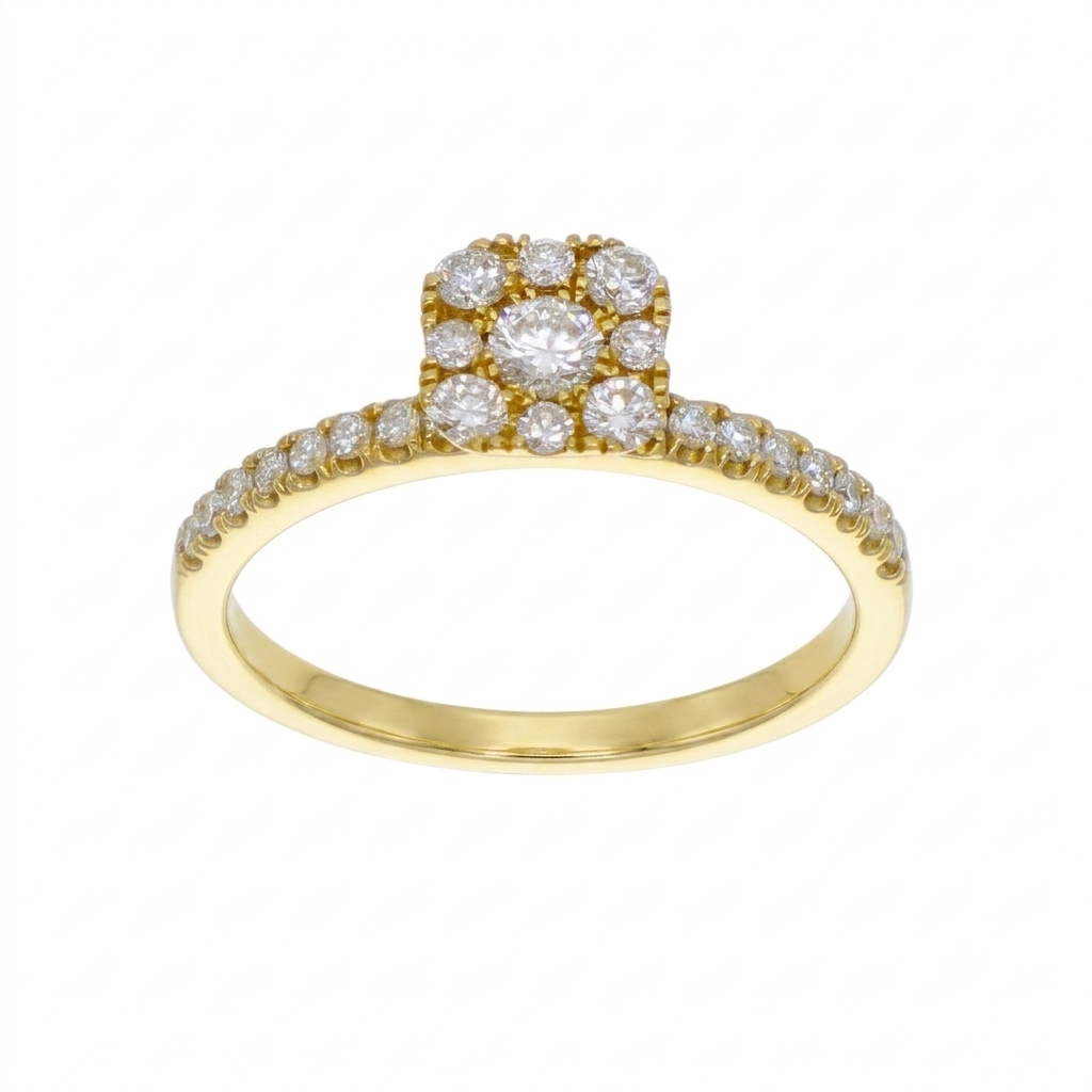 Anillo Halo Oro Amarillo 18K con Diamantes 0,44 ct | AN-14518