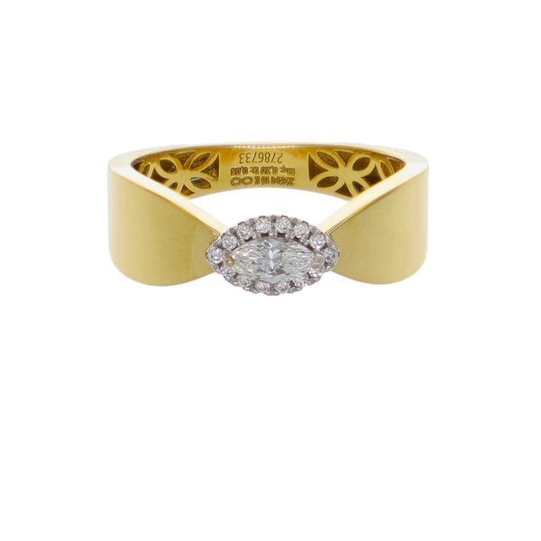 Anillo Oro Amarillo 18K con Diamante Marquise y Halo de Brillantes AN-14520