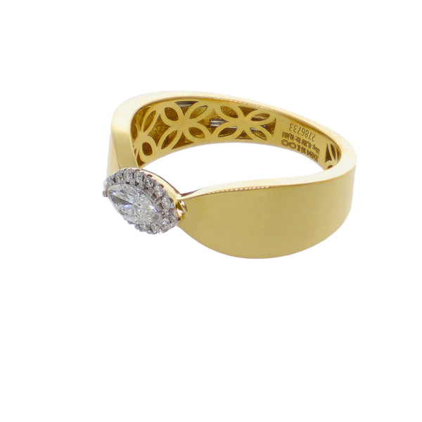 Anillo Oro Amarillo 18K con Diamante Marquise y Halo de Brillantes AN-14520