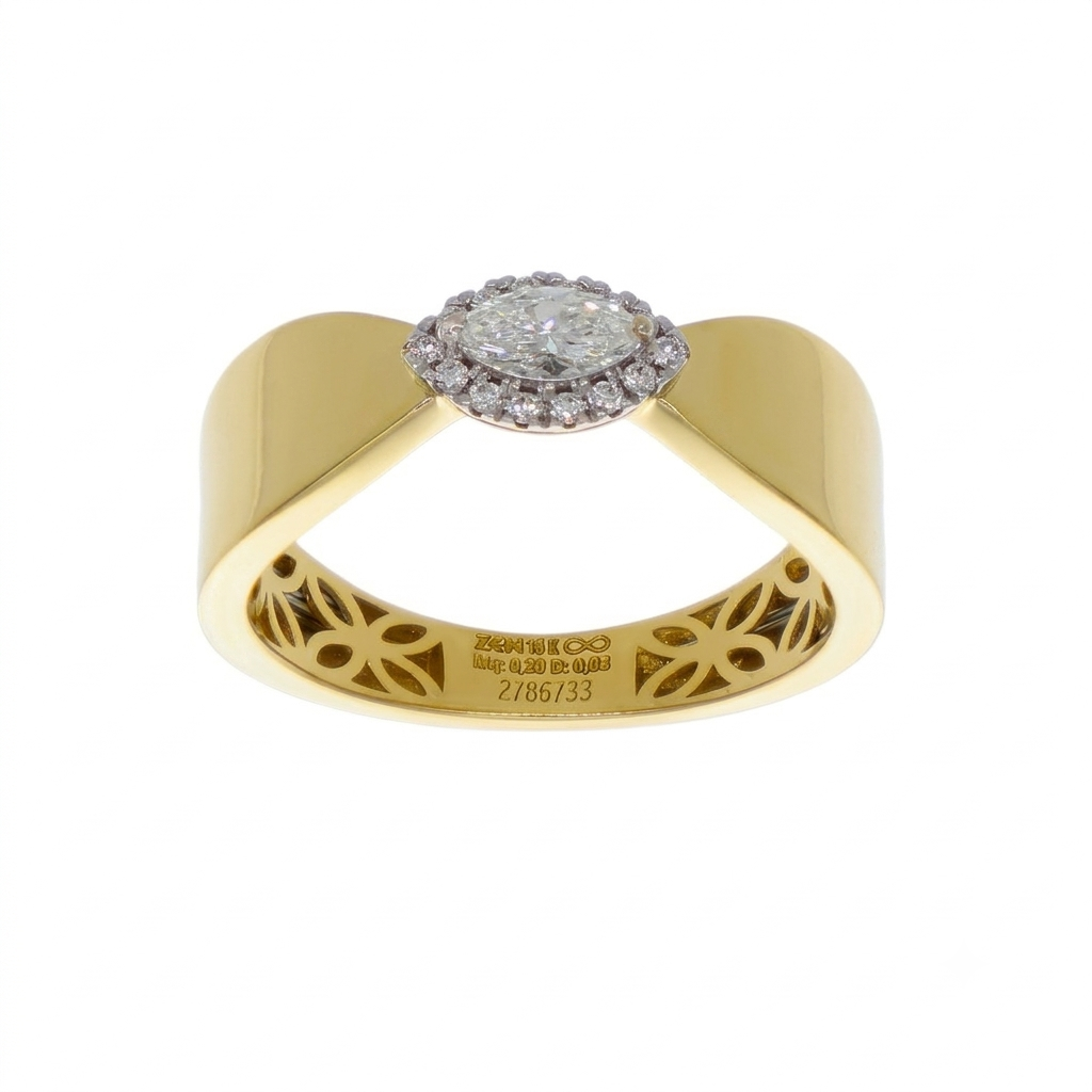 Anillo Oro Amarillo 18K con Diamante Marquise y Halo de Brillantes AN-14520