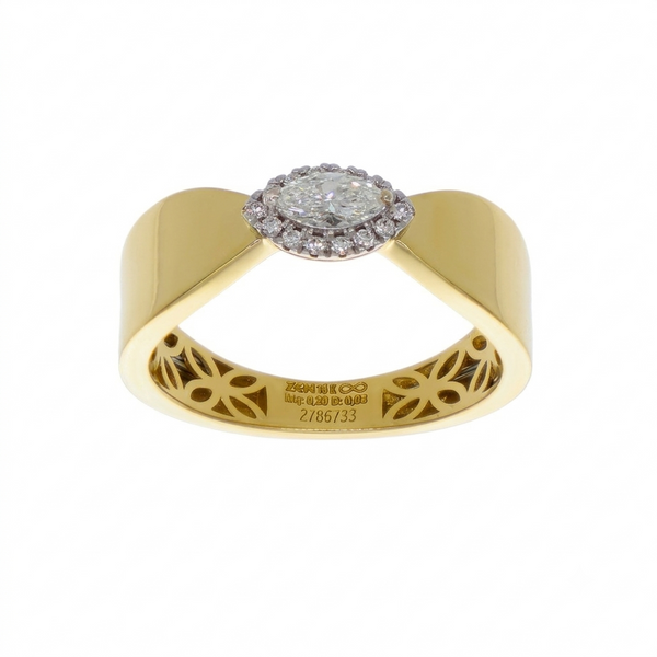 Anillo Oro Amarillo 18K con Diamante Marquise y Halo de Brillantes AN-14520