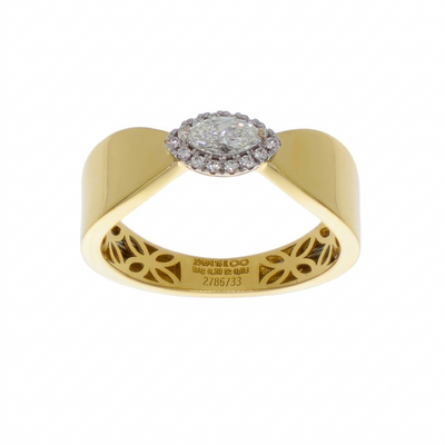 Anillo Oro Amarillo 18K con Diamante Marquise y Halo de Brillantes AN-14520