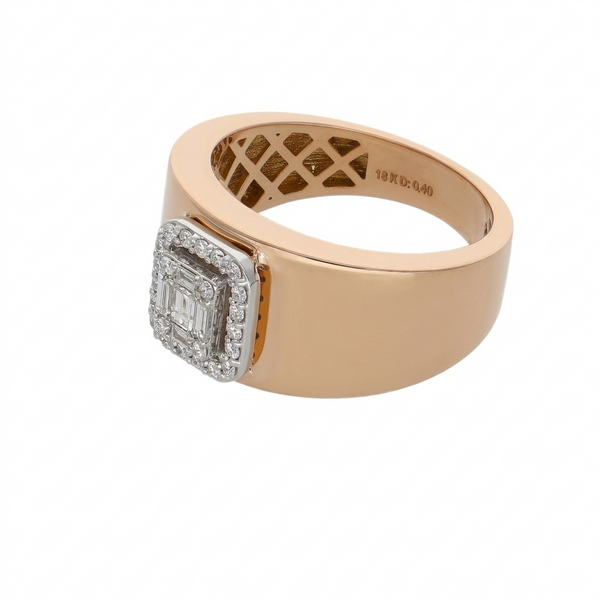Anillo Oro Rosa 18K con Diamantes Baguette y Halo de Brillantes AN-14521
