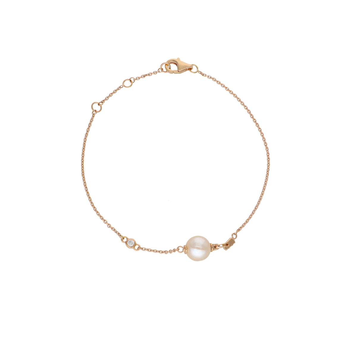 Pulsera Oro Rosa 18K con Perla Cultivada y Diamantes | PU-14524