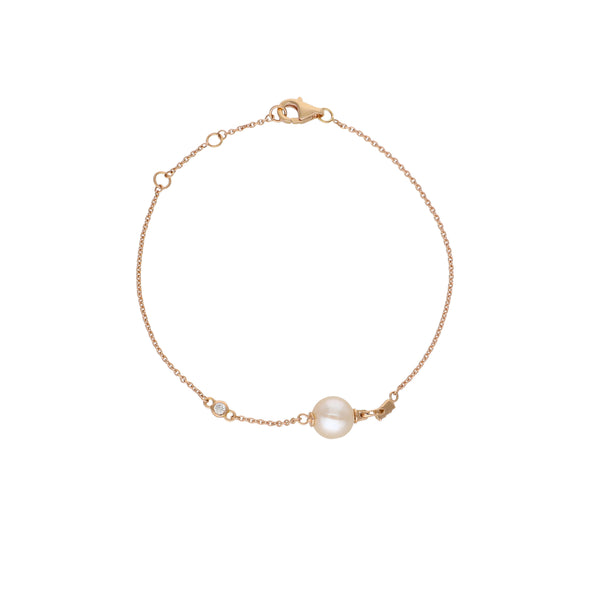 Pulsera Oro Rosa 18K con Perla Cultivada y Diamantes | PU-14524