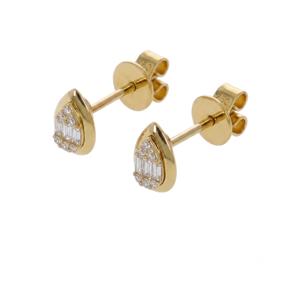 Aros Oro Amarillo 18K con Diamantes Baguette y Brillantes | AR-14525