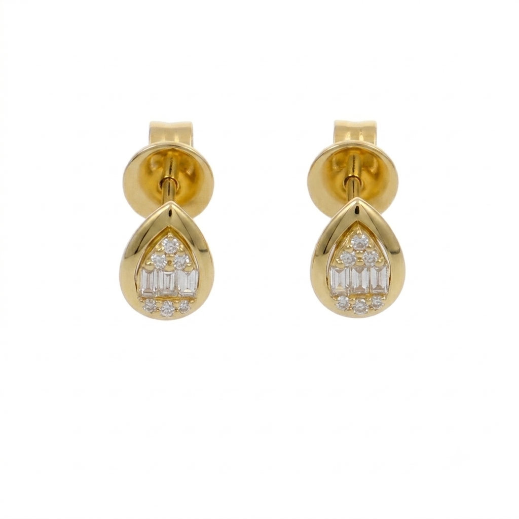 Aros Oro Amarillo 18K con Diamantes Baguette y Brillantes | AR-14525