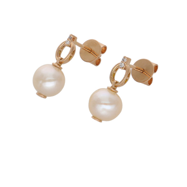 Aros Oro Rosa 18K con Perlas Cultivadas y Diamantes | AR-14526