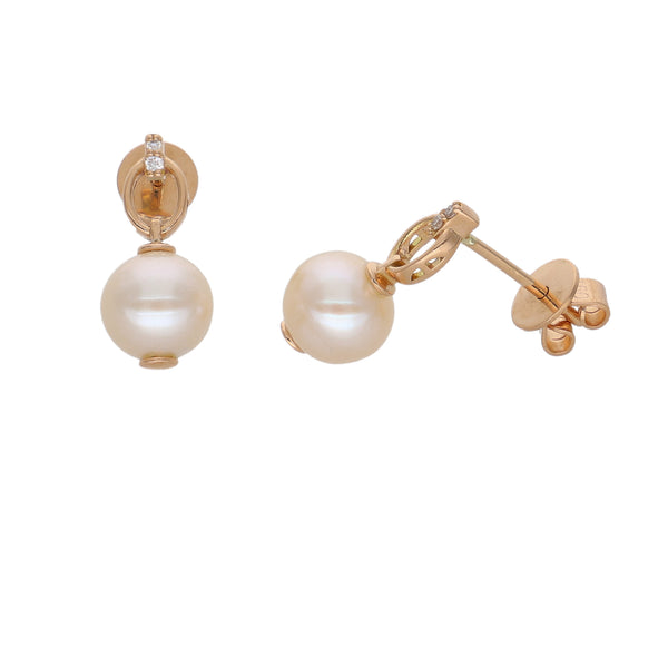 Aros Oro Rosa 18K con Perlas Cultivadas y Diamantes | AR-14526