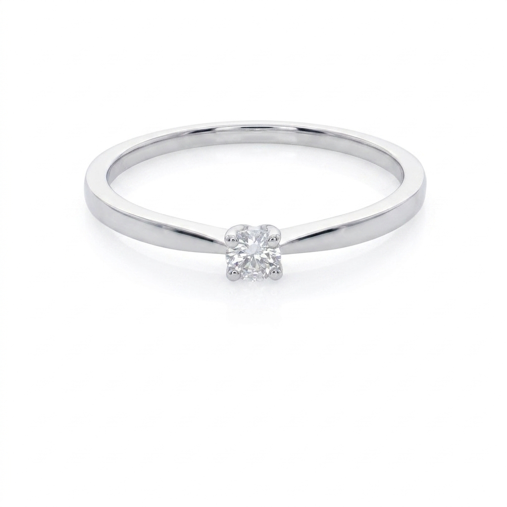 Anillo Solitario Oro Blanco 18K con Diamante 0,10 ct | AN-14527