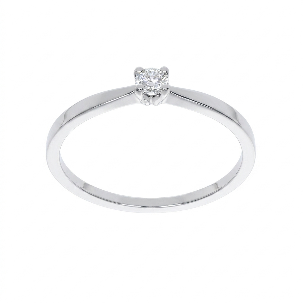 Anillo Solitario Oro Blanco 18K con Diamante 0,10 ct | AN-14527