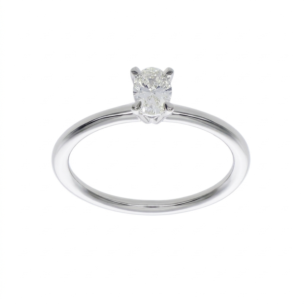 Anillo Solitario Oro Blanco 18K con Diamante Oval 0,31 ct | AN-14528
