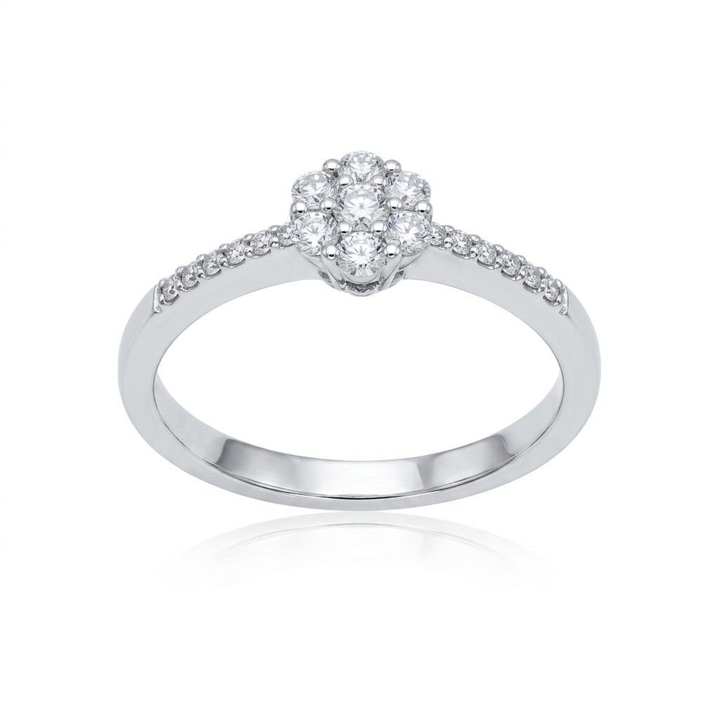 Anillo Oro Blanco 18K con Diamantes 0,32 ct | Roseta de Diamantes | AN-14530
