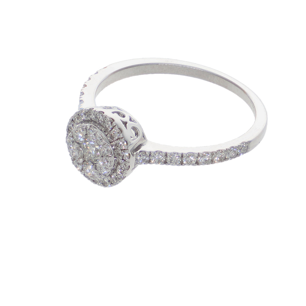 Anillo Halo Oro Blanco 18K con Diamantes 0,62 ct | AN-14531