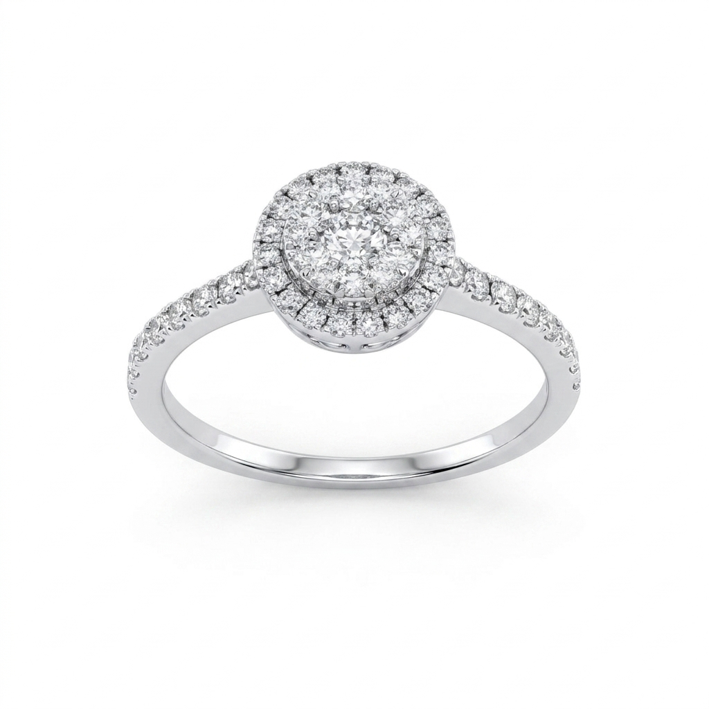 Anillo Halo Oro Blanco 18K con Diamantes 0,62 ct | AN-14531