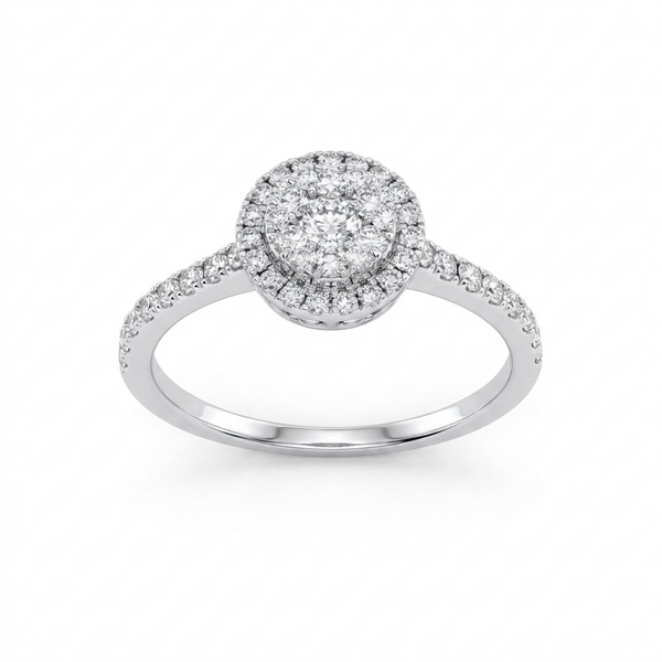 Anillo Halo Oro Blanco 18K con Diamantes 0,62 ct | AN-14531