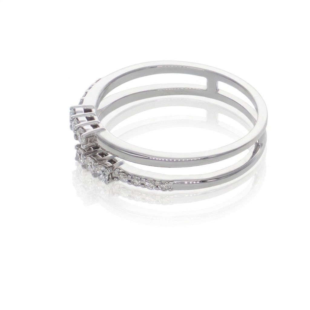 Anillo Doble Banda Oro Blanco 18K con Diamantes 0,26 ct | AN-14538