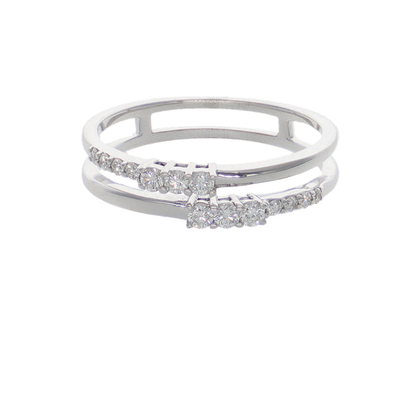 Anillo Doble Banda Oro Blanco 18K con Diamantes 0,26 ct | AN-14538
