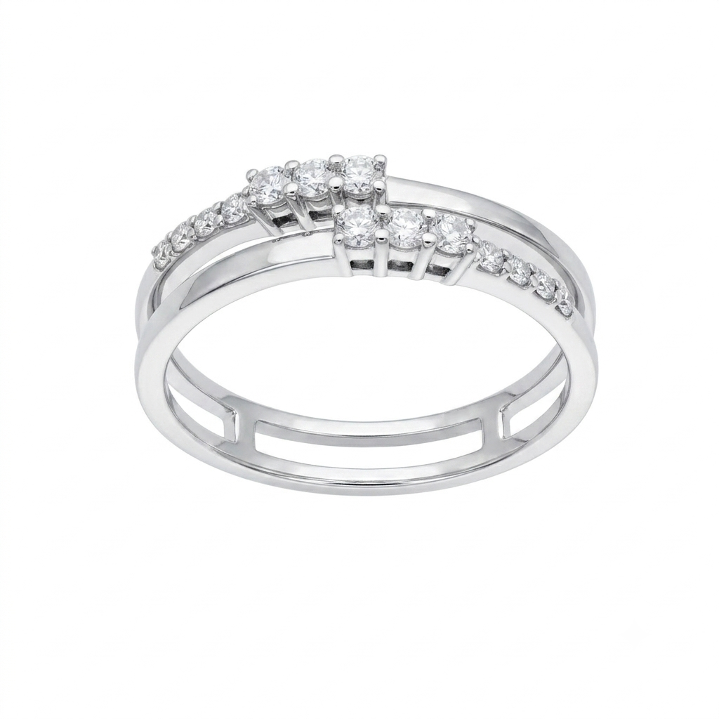 Anillo Doble Banda Oro Blanco 18K con Diamantes 0,26 ct | AN-14538