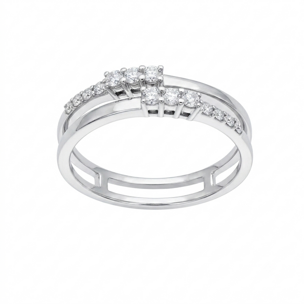 Anillo Doble Banda Oro Blanco 18K con Diamantes 0,26 ct | AN-14538