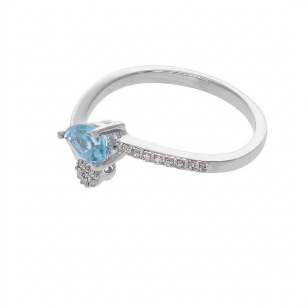 Anillo Oro Blanco 18K con Topacio Azul y Diamantes Tú y Yo  | AN-14539