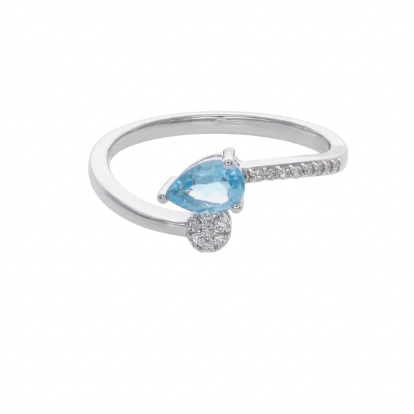 Anillo Oro Blanco 18K con Topacio Azul y Diamantes Tú y Yo  | AN-14539