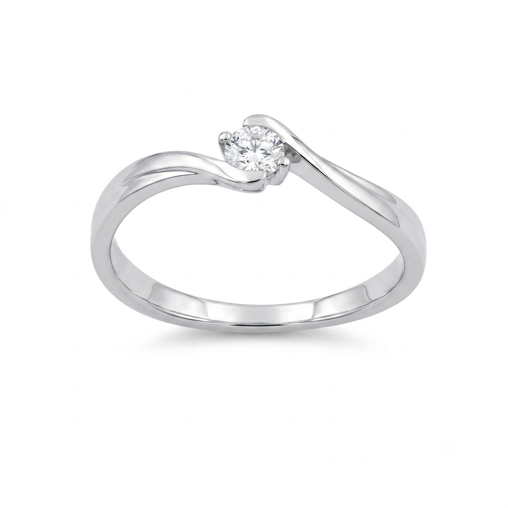 Anillo Solitario Oro Blanco 18K con Diamante 0,14 ct | AN-14540