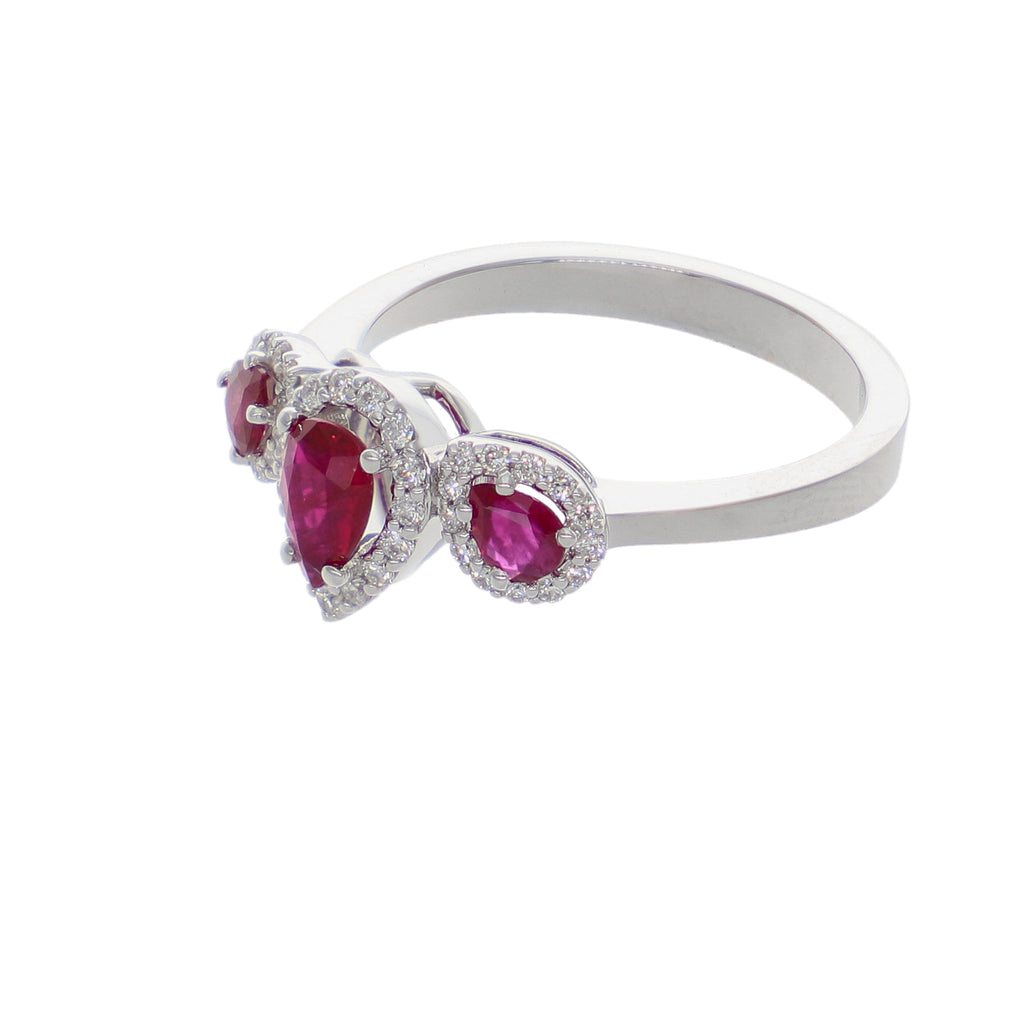 Anillo  Oro Blanco 18K con Rubíes y Diamantes 0,90 ct Tricillo | AN-14541