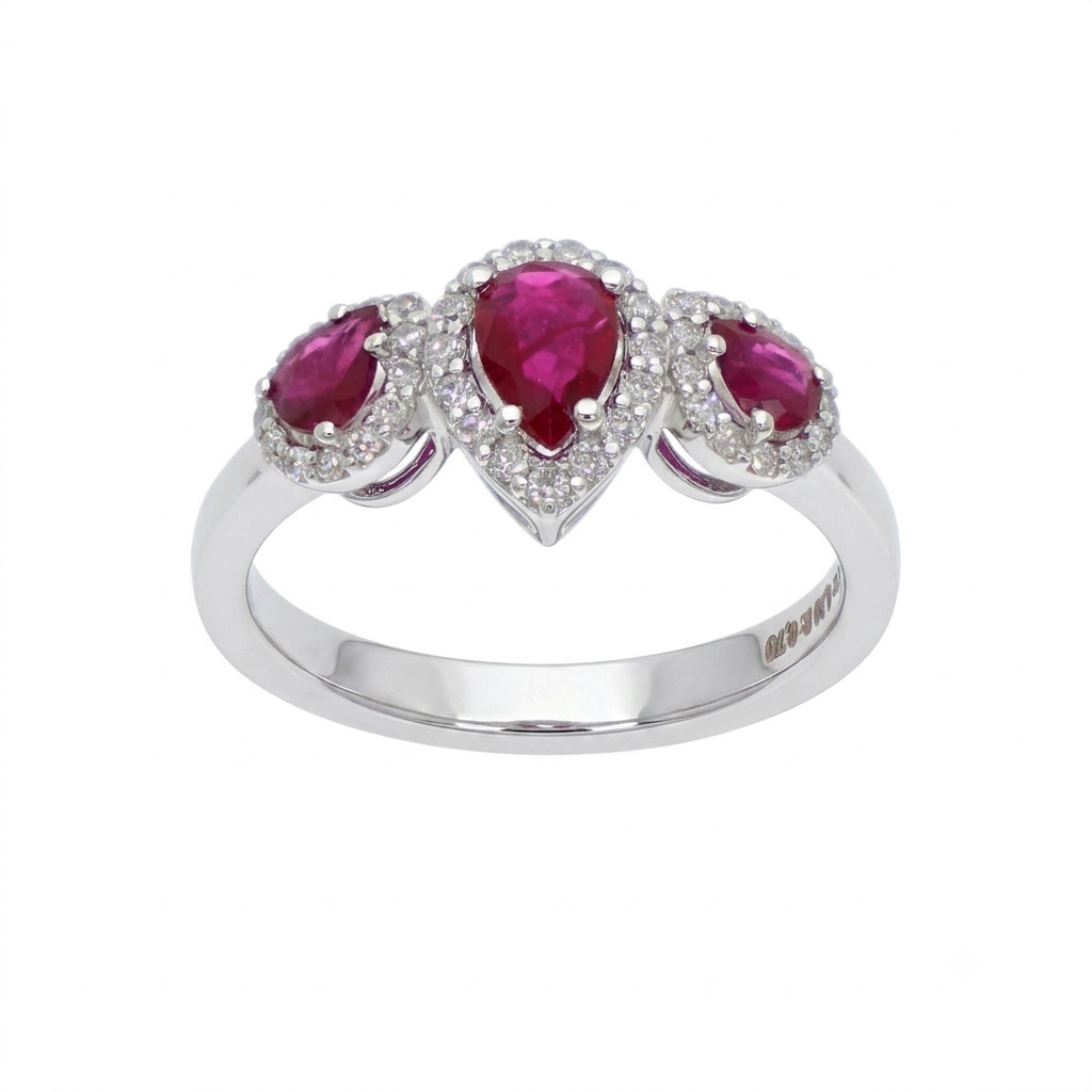 Anillo  Oro Blanco 18K con Rubíes y Diamantes 0,90 ct Tricillo | AN-14541