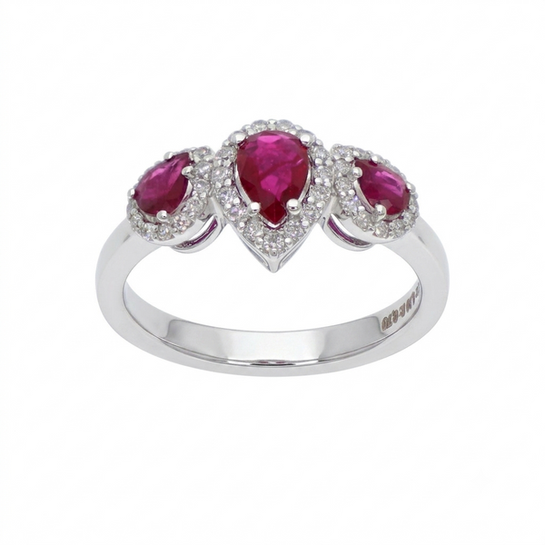 Anillo  Oro Blanco 18K con Rubíes y Diamantes 0,90 ct Tricillo | AN-14541