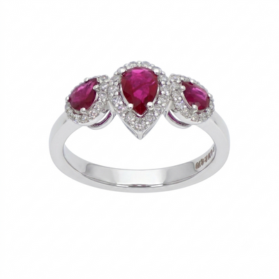 Anillo  Oro Blanco 18K con Rubíes y Diamantes 0,90 ct Tricillo | AN-14541