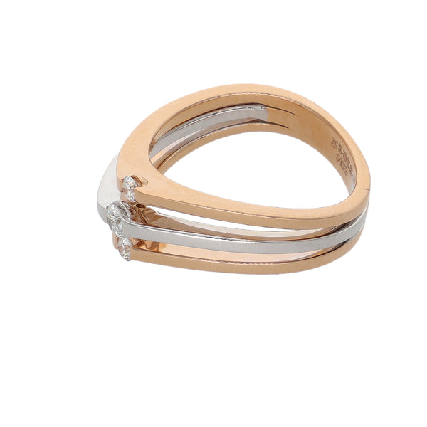 Anillo Oro Rosa y Blanco 18K con Diamantes 0,18 ct | Triple Banda | AN-14542