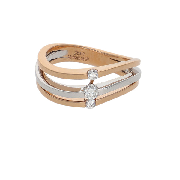 Anillo Oro Rosa y Blanco 18K con Diamantes 0,18 ct | Triple Banda | AN-14542