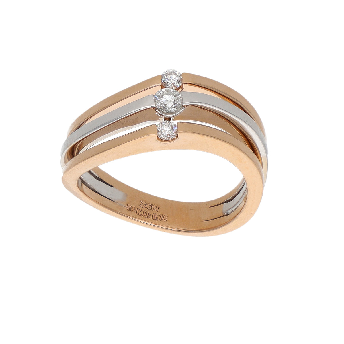 Anillo Oro Rosa y Blanco 18K con Diamantes 0,18 ct | Triple Banda | AN-14542